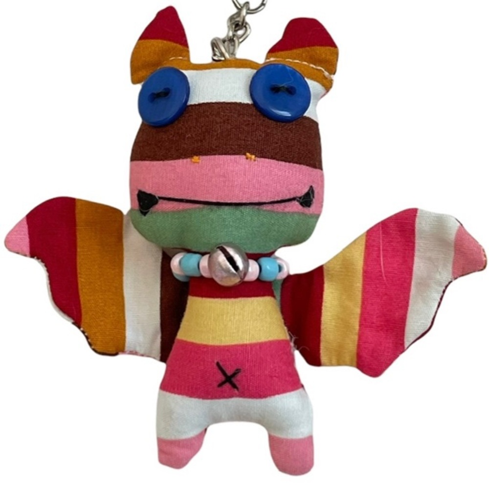 🌼 Handmade Winged Rainbow Stripe Devil Keychain Purse Charm